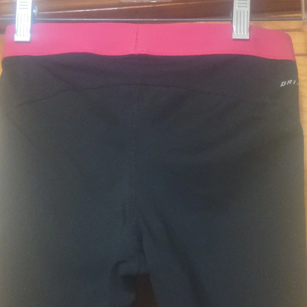 Nike Pro Dri-iFit Black Athletic Leggings with Pink Waistband Size S